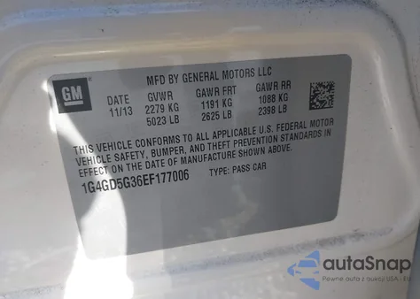 2014 Buick Lacrosse Premium I Group z USA, uszkodzony, nr VIN 1G4GD5G36EF177006